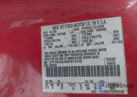 2002 Ford Ranger Edge/Xl/Xlt из США, поврежденный, VIN 1FTYR10U02PA74725